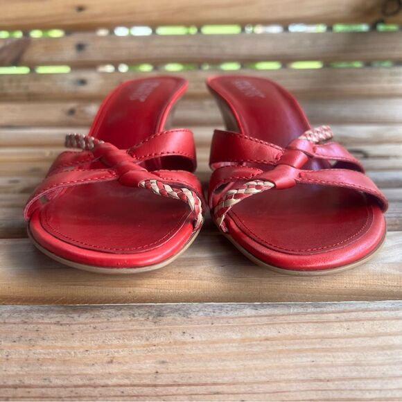 Franco Sarto Red Leather Braided Strap Wedge Sandals | Size 8.5M - Picture 4 of 10